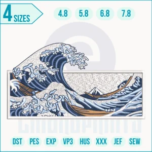 Japanese ocean wave embroidery design