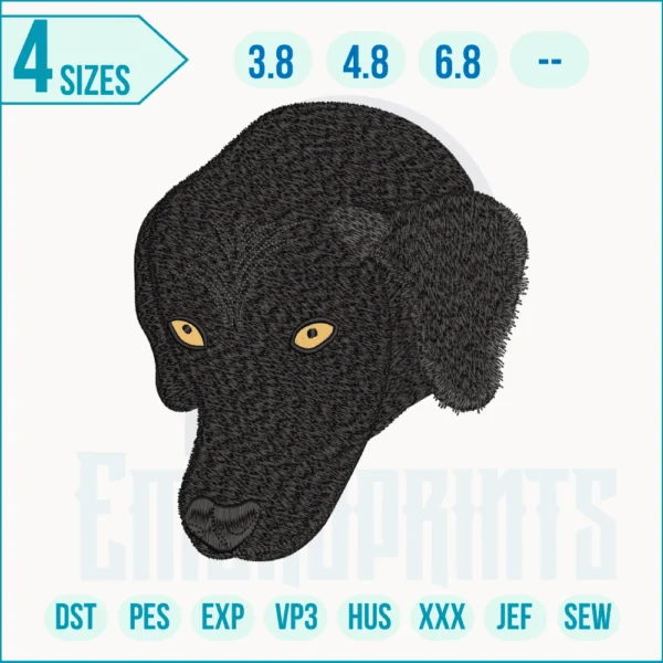 Black Dog Face Embroidery Design