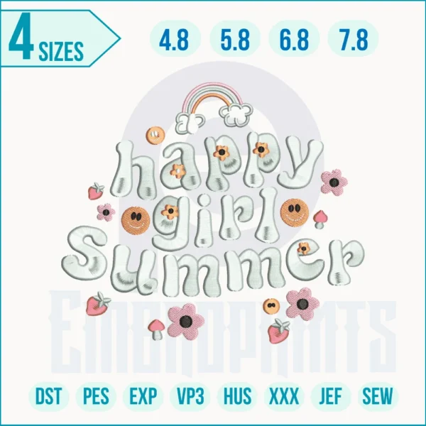 Happy Girl Summer Logo Machine Embroidery Designs