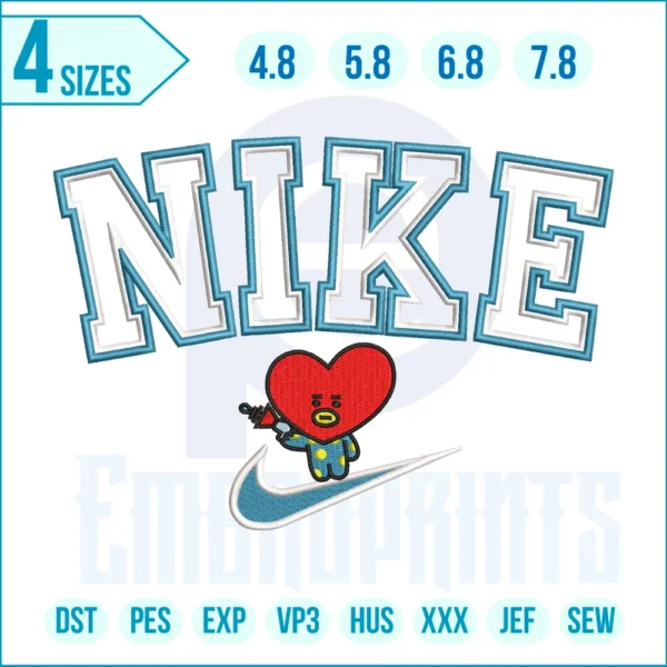 Nike and Heart Embroidery Design