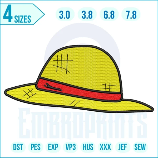 Luffy hat Embroidery Design