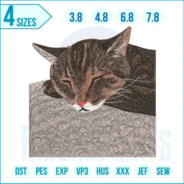 Sleeping Cat Embroidery Design