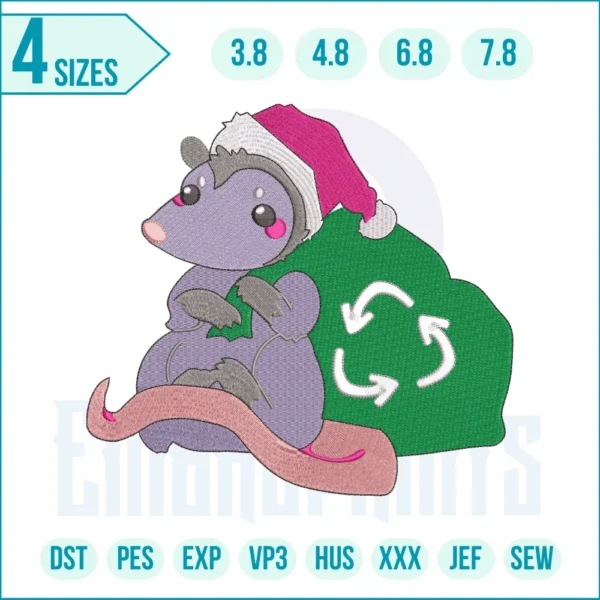 Possum Christmas Embroidery Design