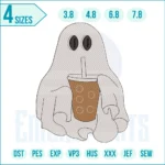 Little Ghost with Ice Coffee Embroidery Design