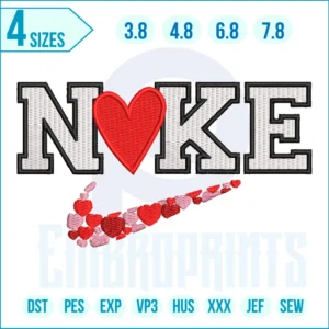 Retro Heart Logo Nike Embroidery Design