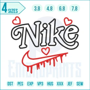 Nike red heart embroidery design