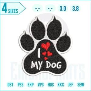 Free I love my dog Embroidery Design