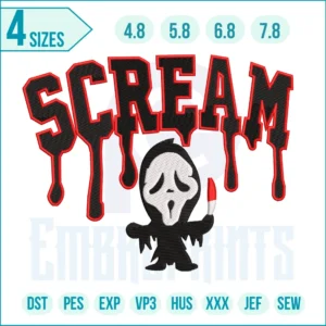 Scream Ghost Face Embroidery Design