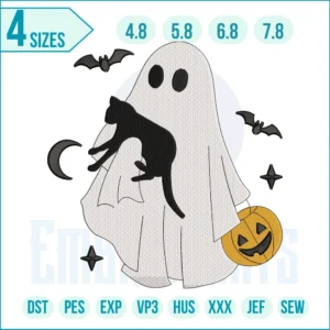 Halloween Ghost & Cat Embroidery Design