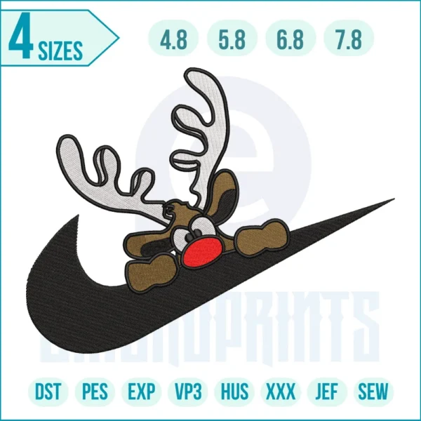 Reindeer Swoosh Embroidery Design