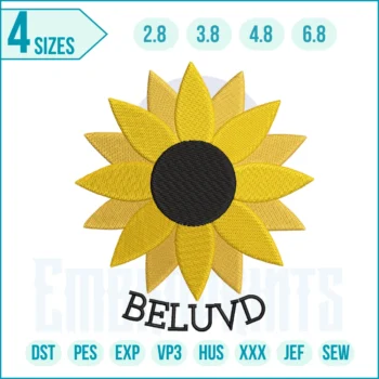 "Digital sunflower embroidery pattern – compatible with DST, PES, EXP formats for instant download."