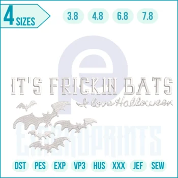 "Freaking Bats embroidery design – fun Halloween-themed machine embroidery pattern with flying bats, perfect for spooky DIY projects, shirts, and decor."