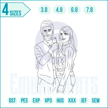 Couple Line Art Embroidery Design