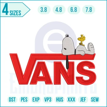 Lazy Snoopy with Vans Embroidery Design