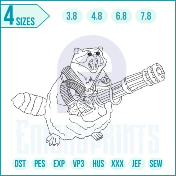 Raccoon with Mini Gun Embroidery Design
