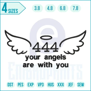 Angel Number 444 With Wings Embroidery Design
