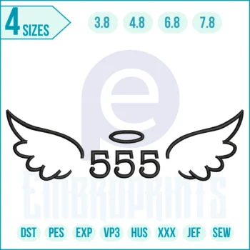 Angel Number 555 With Wings Embroidery Design