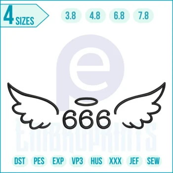 Angel Number 666 With Wings Embroidery Design