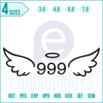 Angel Number 999 With Wings Embroidery Design