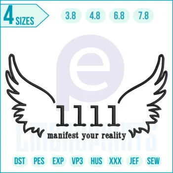 Angel Number 1111 With Wings Embroidery Design
