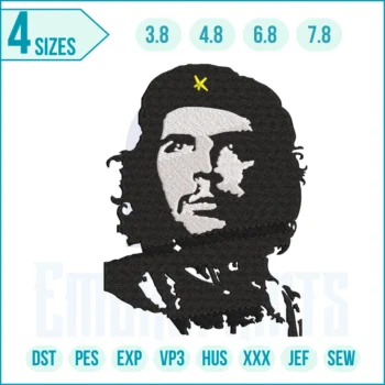 "Che Guevara embroidery design – detailed stitched portrait of revolutionary icon, perfect for jackets, patches, or DIY crafts."
