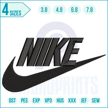 Nike Logo design digital download for machine embroidery, Vintage-inspired sports logo embroidery file in DST, PES, and EXP formats, Minimalist swoosh embroidery design for hats, jackets, and apparel,