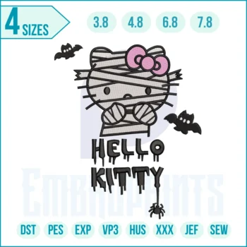 Hello Kitty mummies embroidery design for Halloween