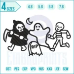 Trio Ghost Embroidery Design – three cute spooky ghosts for Halloween embroidery projects, clothing, and décor.