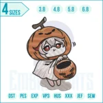 Cute Halloween Chibi Pumpkin Embroidery Design – adorable pumpkin character embroidery file for festive Halloween projects, clothing, and decorations.