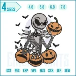 Jack Skellington pumpkin embroidery design for Halloween clothing, costumes, and spooky décor.
