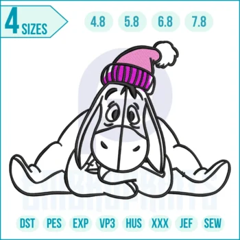 Sad Eeyore embroidery design featuring the classic Winnie the Pooh character, perfect for kids clothing, nursery décor, and custom gifts.