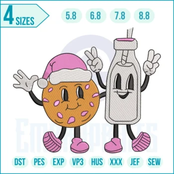 Milk and Cookies embroidery design digital file for kitchen décor, kids’ clothing, holiday gifts, and food-themed projects – instant download.