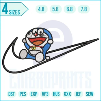 Nike Swoosh with Doraemon Embroidery Design
