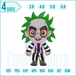 Halloween Beetlejuice embroidery design – digital file inspired by the spooky Tim Burton character for jackets, costumes, bags, and festive décor.