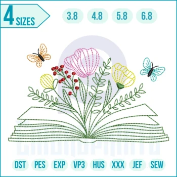 Outline Floral Book embroidery design