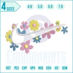 Floral swoosh Nike embroidery design featuring the classic swoosh logo decorated with elegant flowers, ideal for trendy fashion embroidery projects.