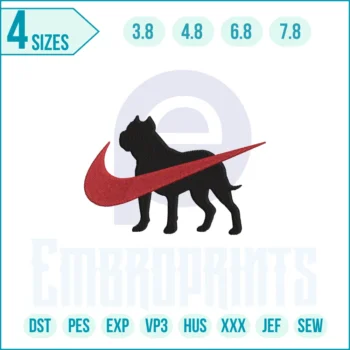 Bulldog and Nike embroidery design featuring a detailed bulldog combined with the iconic swoosh, ideal for trendy streetwear and custom projects.