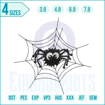 Emo Spider embroidery design digital file, gothic spider pattern for machine embroidery on clothing, patches, and accessories.