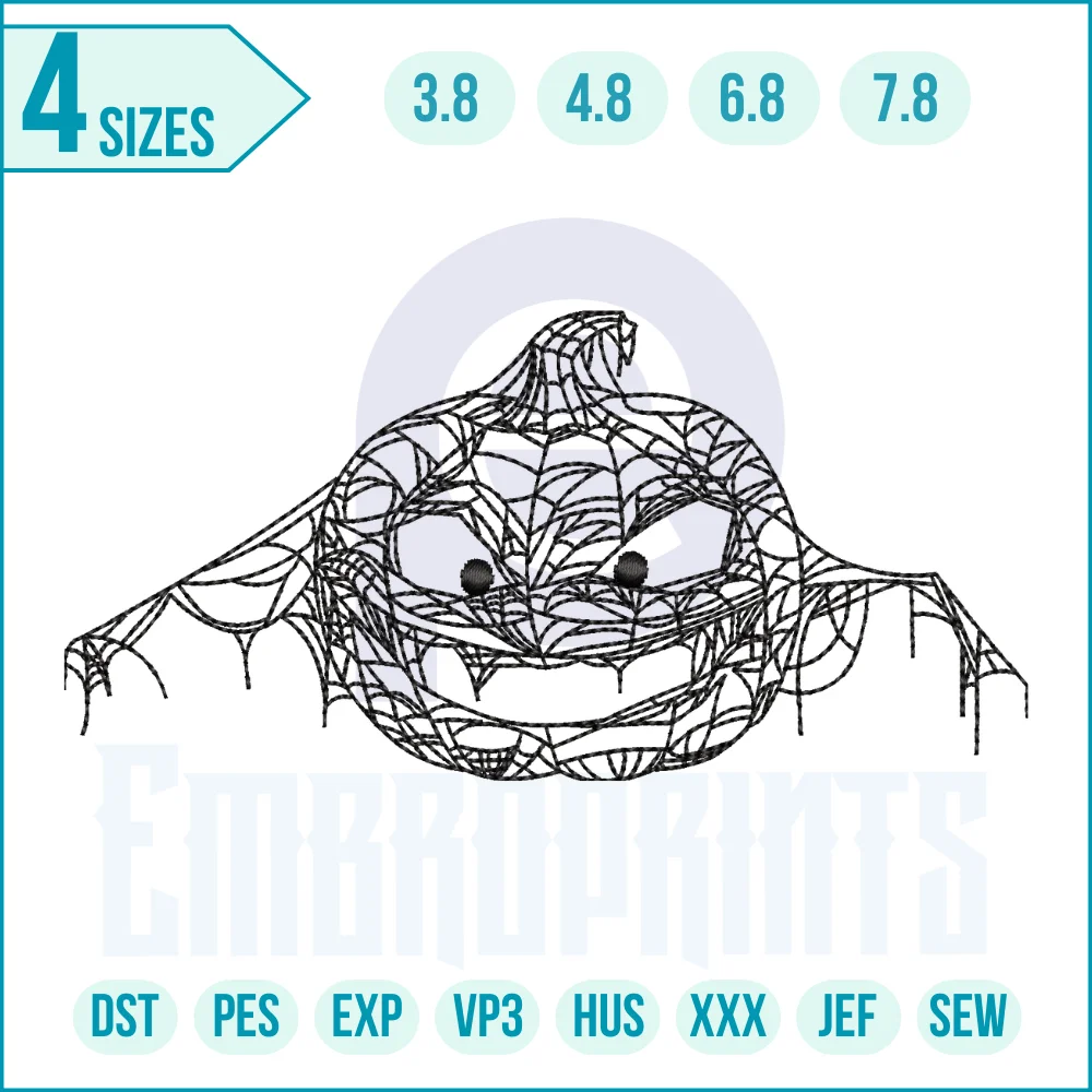 925 E Halloween Pumpkin Embroidery Design "Halloween pumpkin embroidery design with jack-o’-lantern face, spooky machine embroidery pattern for festive projects"