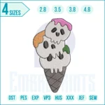 Skeletons ice cream embroidery design – spooky Halloween digital embroidery file with creepy cute skeleton and ice cream cone for clothing and décor.