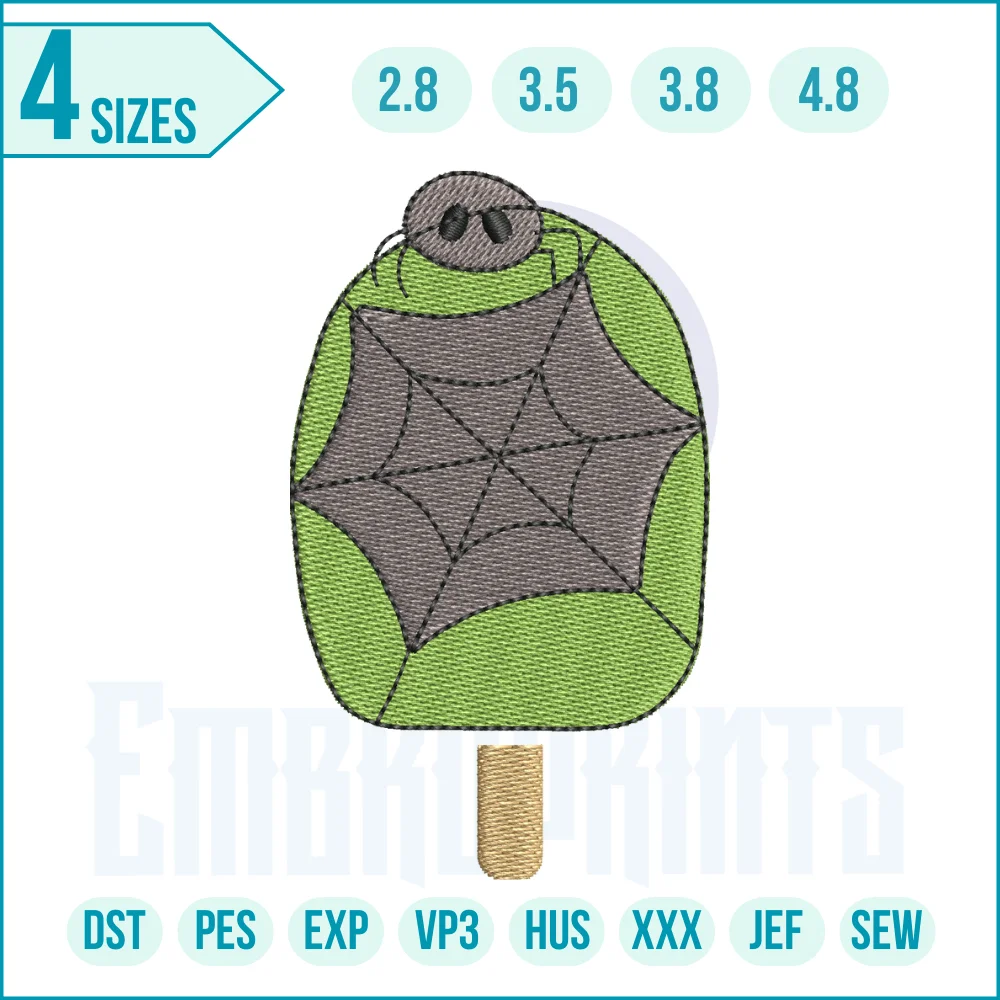 933 E Halloween ice cream spider embroidery logo Ice cream cone embroidery design with a spooky spider, perfect for Halloween-themed projects, apparel, and decorations.