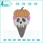 Ice cream pumpkin embroidery design featuring a fun mix of a pumpkin and ice cream, ideal for Halloween, autumn décor, and creative embroidery projects.