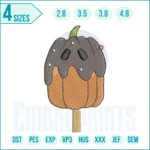 Halloween ice cream embroidery design featuring a spooky cone with festive details, perfect for decorating clothes, bags, and seasonal projects.
