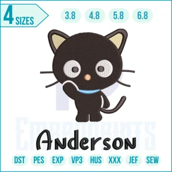 Chococat Anderson embroidery design featuring the cute Sanrio cat character, perfect for machine embroidery on clothing, bags, and accessories.