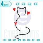 Cute love cat embroidery design featuring an adorable cat with a heart, perfect for decorating clothes, tote bags, and gifts.