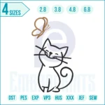 Cat doodle art embroidery design featuring a playful sketch-style cat, perfect for decorating clothing, tote bags, and gifts for cat lovers.