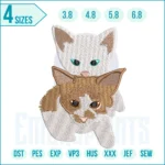 Twins cats embroidery design featuring two cute cats sitting side by side, perfect for pet lovers and decorative stitching on clothing, bags, and home décor.