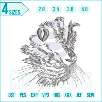Cat face outline embroidery design featuring a minimalist line art of a cat’s face, perfect for clothing, bags, and home décor embroidery projects.