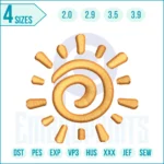 “Sun Shining embroidery design with a radiant glowing sun, perfect for clothes, quilts, bags, and sunny-themed projects.”