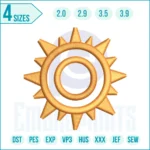 “Circle Sun embroidery design with a radiant round sun, perfect for boho, celestial, and modern-themed projects like clothes, quilts, and décor.”